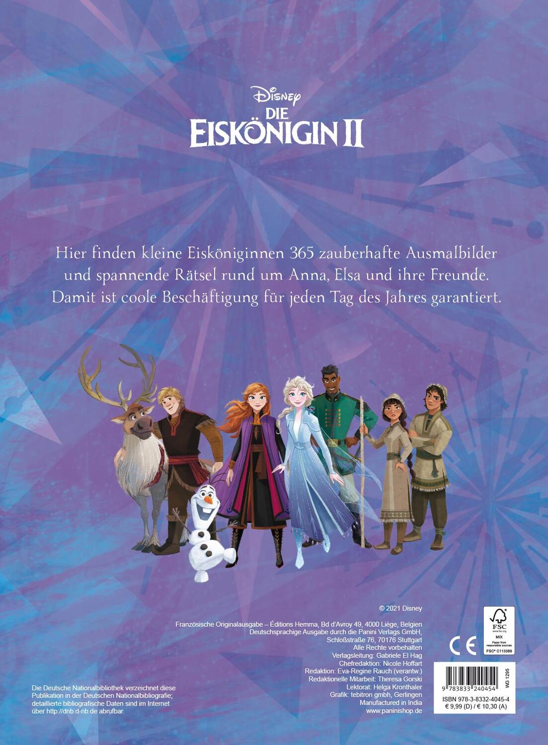 Rückseite: 9783833240454 | Disney Die Eiskönigin 2: 365 Tage Mal- und Rätselspaß | Panini | Buch