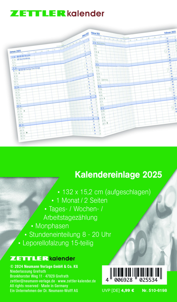 Cover: 4006928025534 | Zettler - Kalender-Ersatzeinlage 2025, 8,8x15,2cm, Ersatzeinlage...