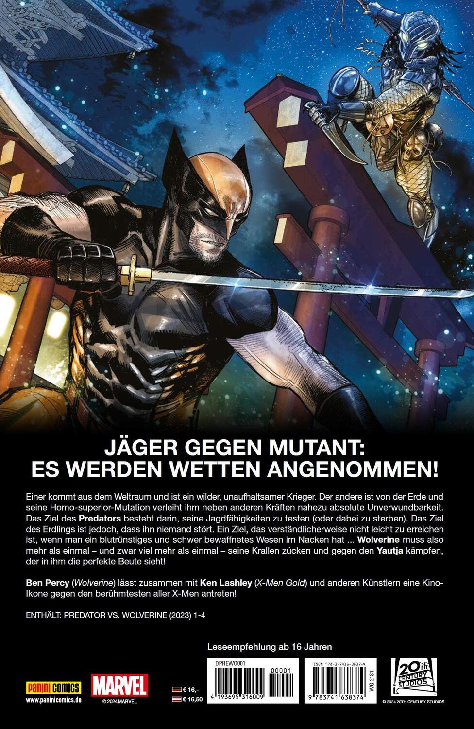 Rückseite: 9783741638374 | Predator vs. Wolverine | Bd. 1: Ewige Jagd | Benjamin Percy (u. a.)