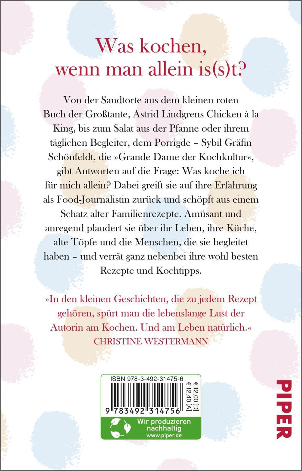Rückseite: 9783492314756 | Kochbuch für die kleine alte Frau | Sybil Gräfin Schönfeldt | Buch