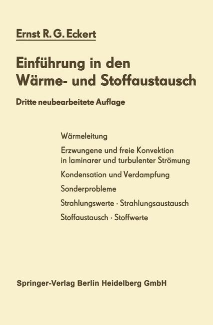 Cover: 9783642864940 | Einführung in den Wärme- und Stoffaustausch | Ernst R. G. Eckert | xii