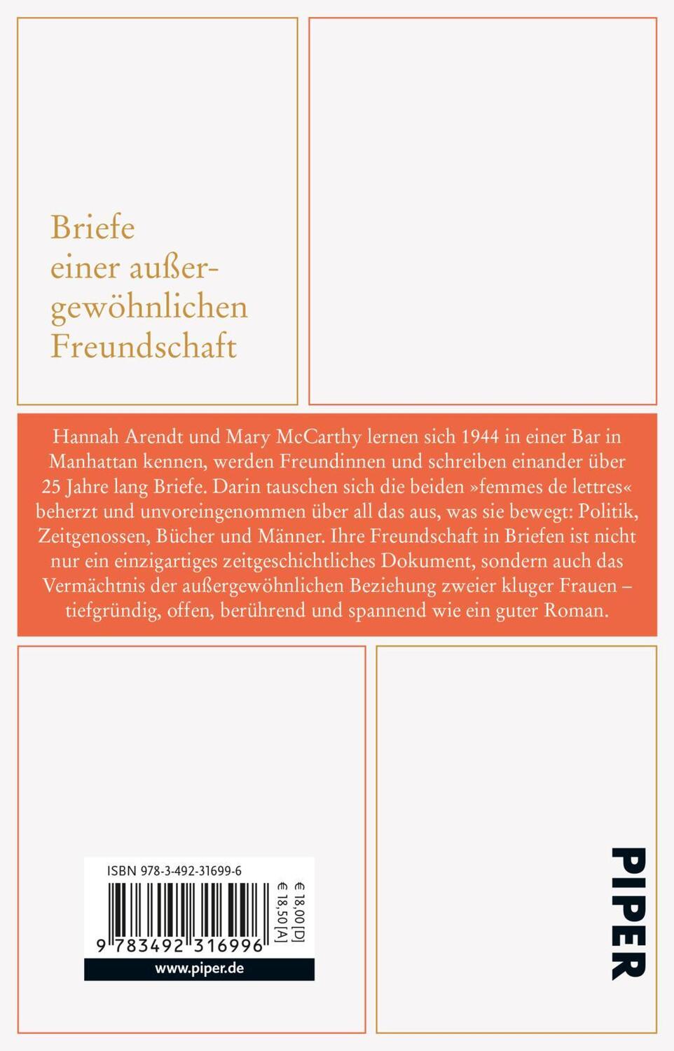 Rückseite: 9783492316996 | Im Vertrauen | Briefwechsel 1949 - 1975 | Hannah Arendt (u. a.) | Buch