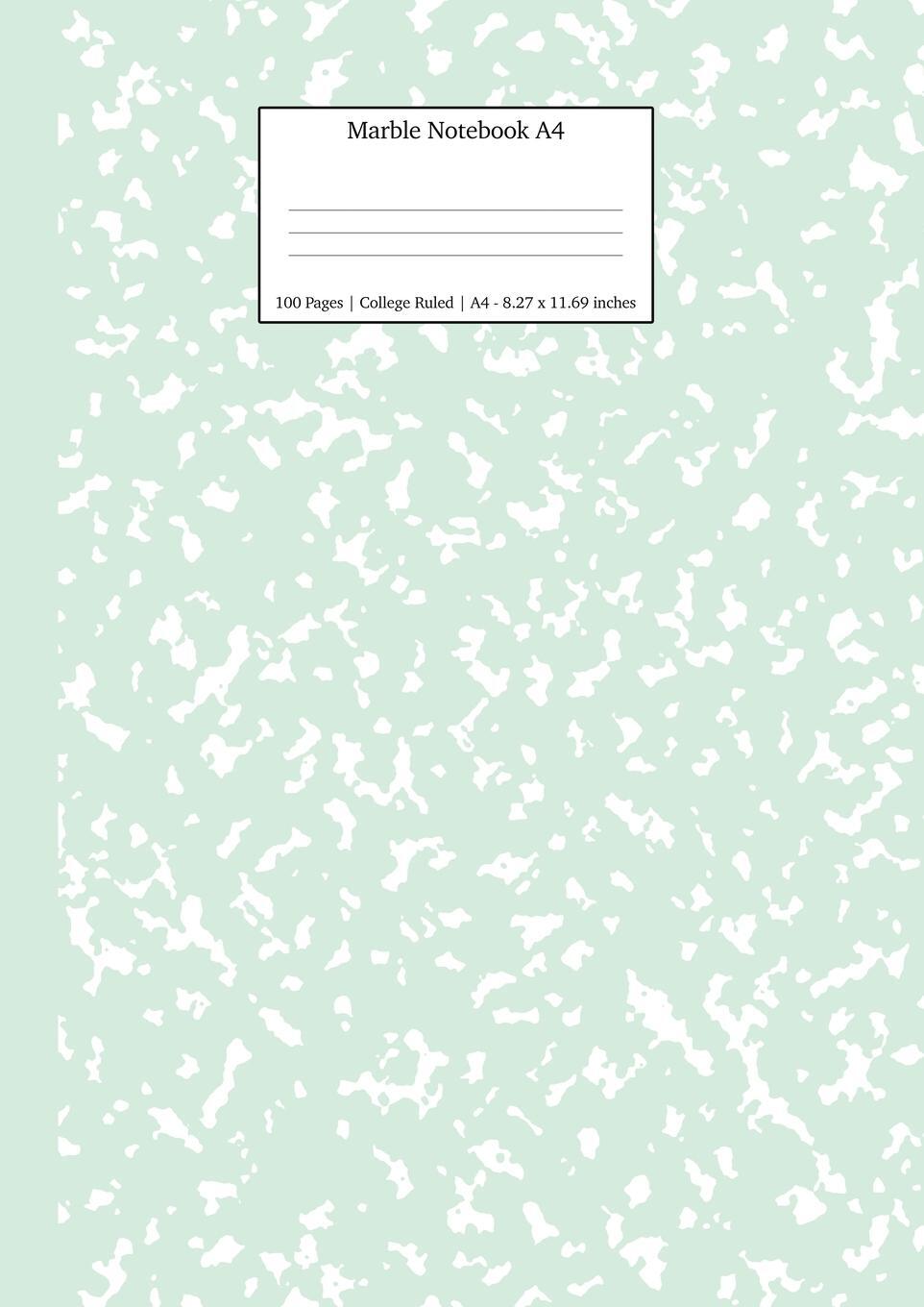 Cover: 9781989790571 | Marble Notebook A4 | Mint Green College Ruled Journal