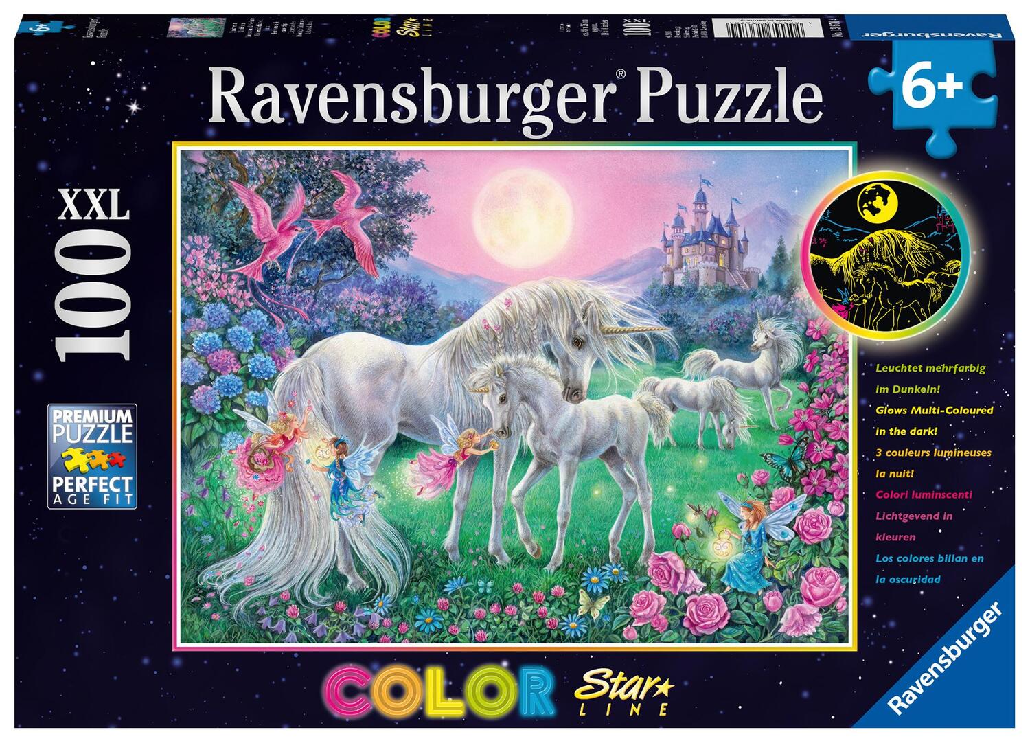 Cover: 4005556136704 | Einhörner im Mondschein. Color Star Line Puzzle 100 Teile XXL | Spiel
