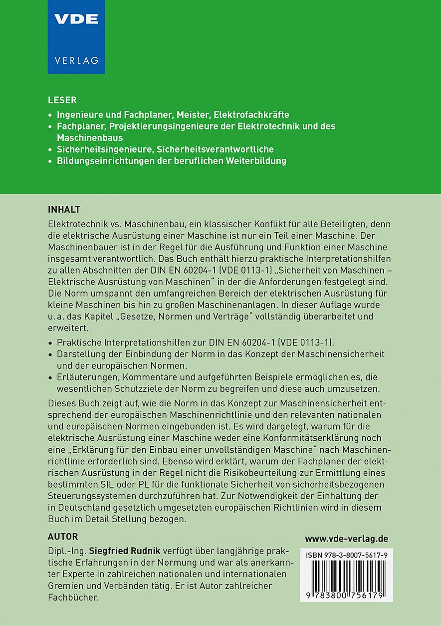 Rückseite: 9783800756179 | Elektrische Ausrüstung von Maschinen und Maschinenanlagen | Rudnik