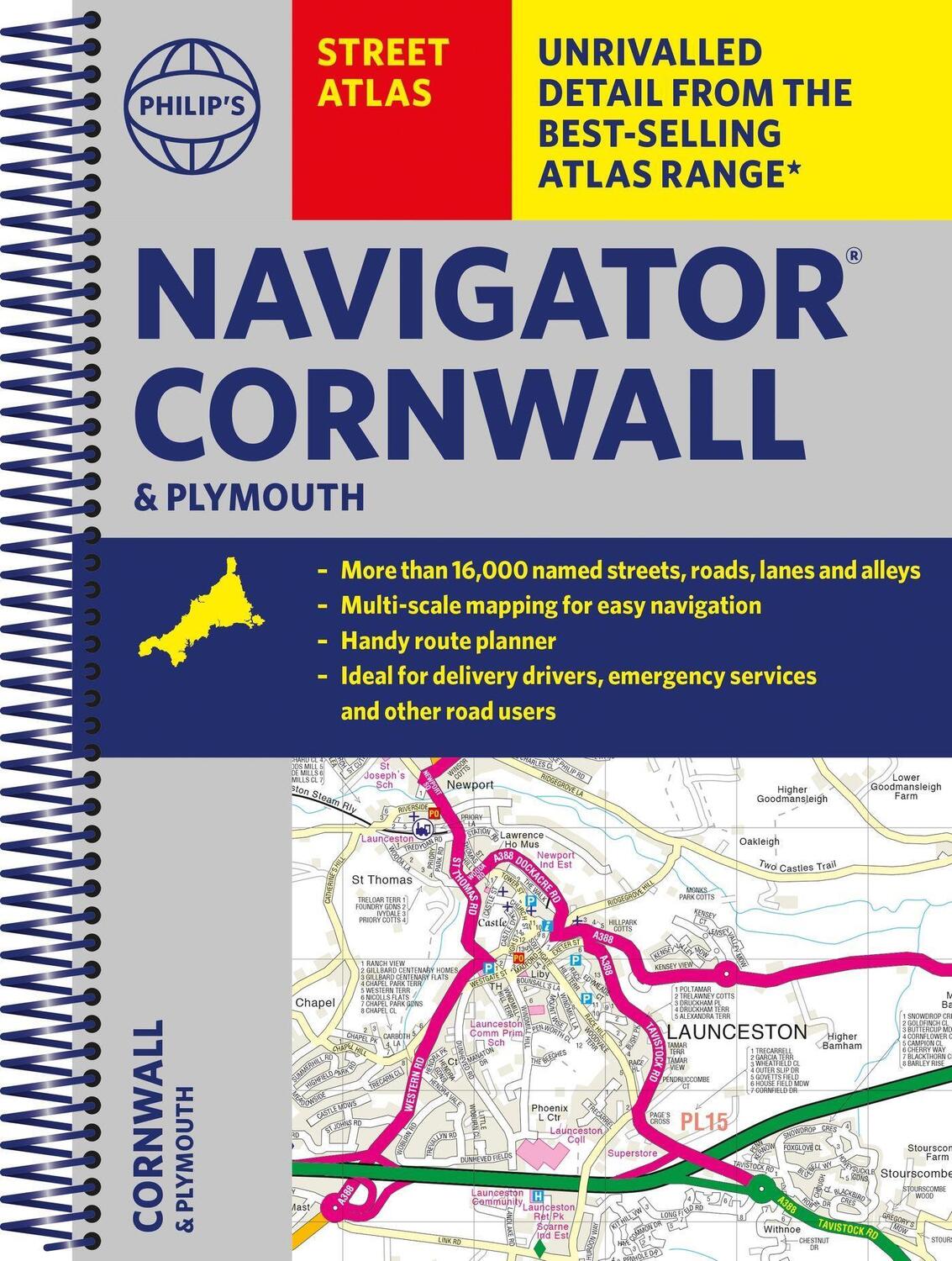 Cover: 9781849075725 | Philip's Street Atlas Navigator Cornwall &amp; Plymouth | Philip'S Maps