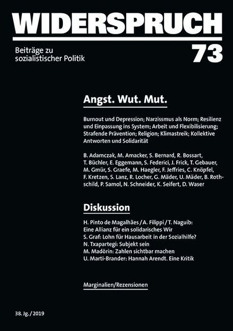 Cover: 9783858698520 | Widerspruch 73 | Angst. Wut. Mut. | Bini Adamczak (u. a.) | Buch