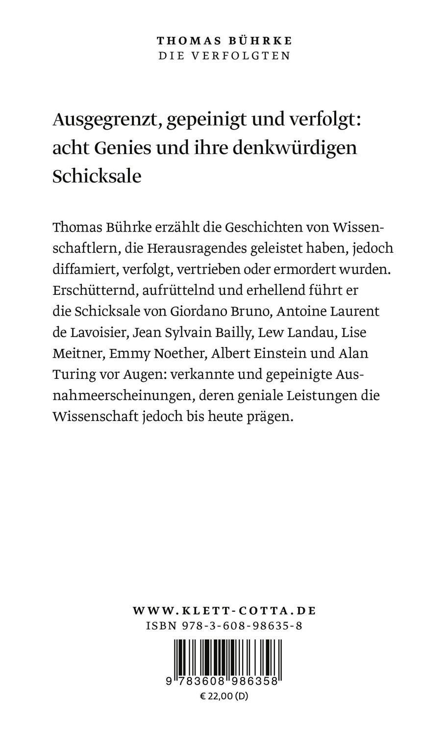 Rückseite: 9783608986358 | Die Verfolgten | Thomas Bührke | Buch | 304 S. | Deutsch | 2022