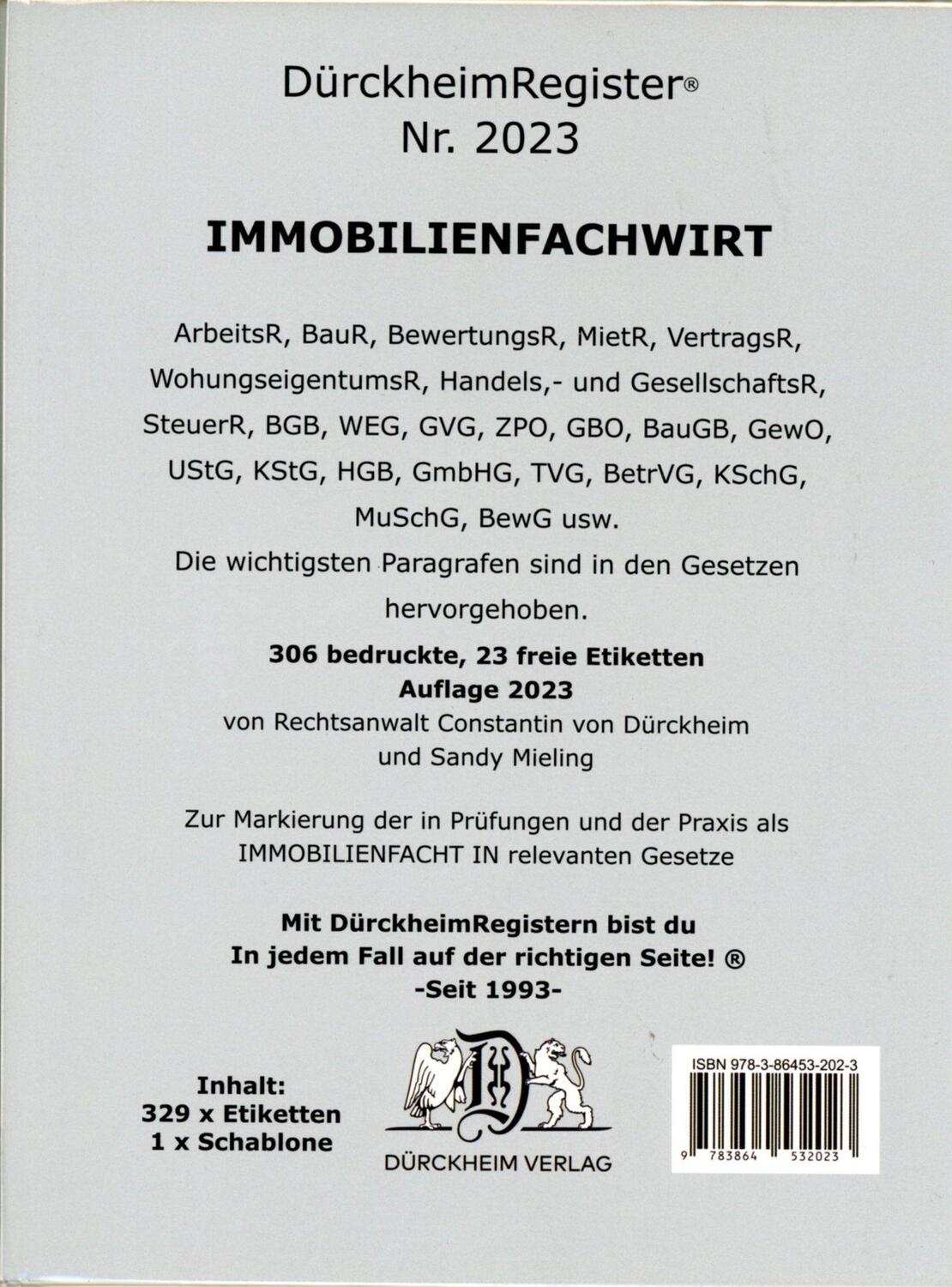 Cover: 9783864532023 | DürckheimRegister® IMMOBILIENFACHWIRT Griffregister (2023) | Dürckheim