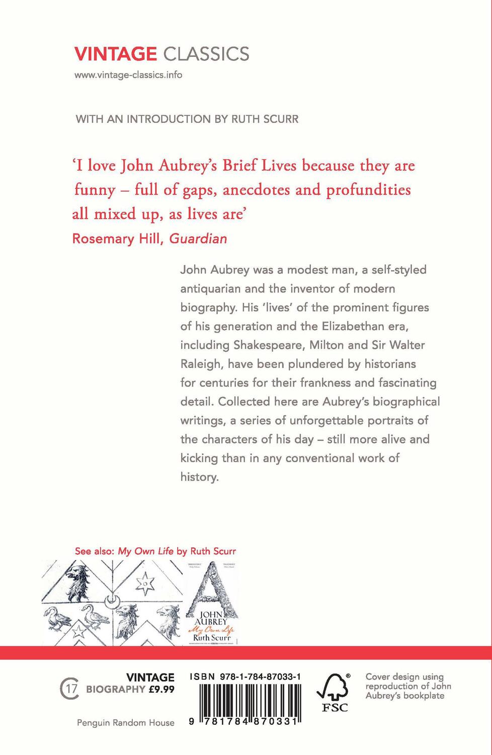 Rückseite: 9781784870331 | Aubrey's Brief Lives | John Aubrey | Taschenbuch | Englisch | 2016