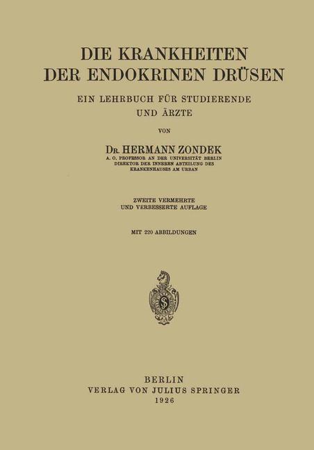Cover: 9783642906015 | Die Krankheiten der Endokrinen Drüsen | Hermann Zondek | Taschenbuch