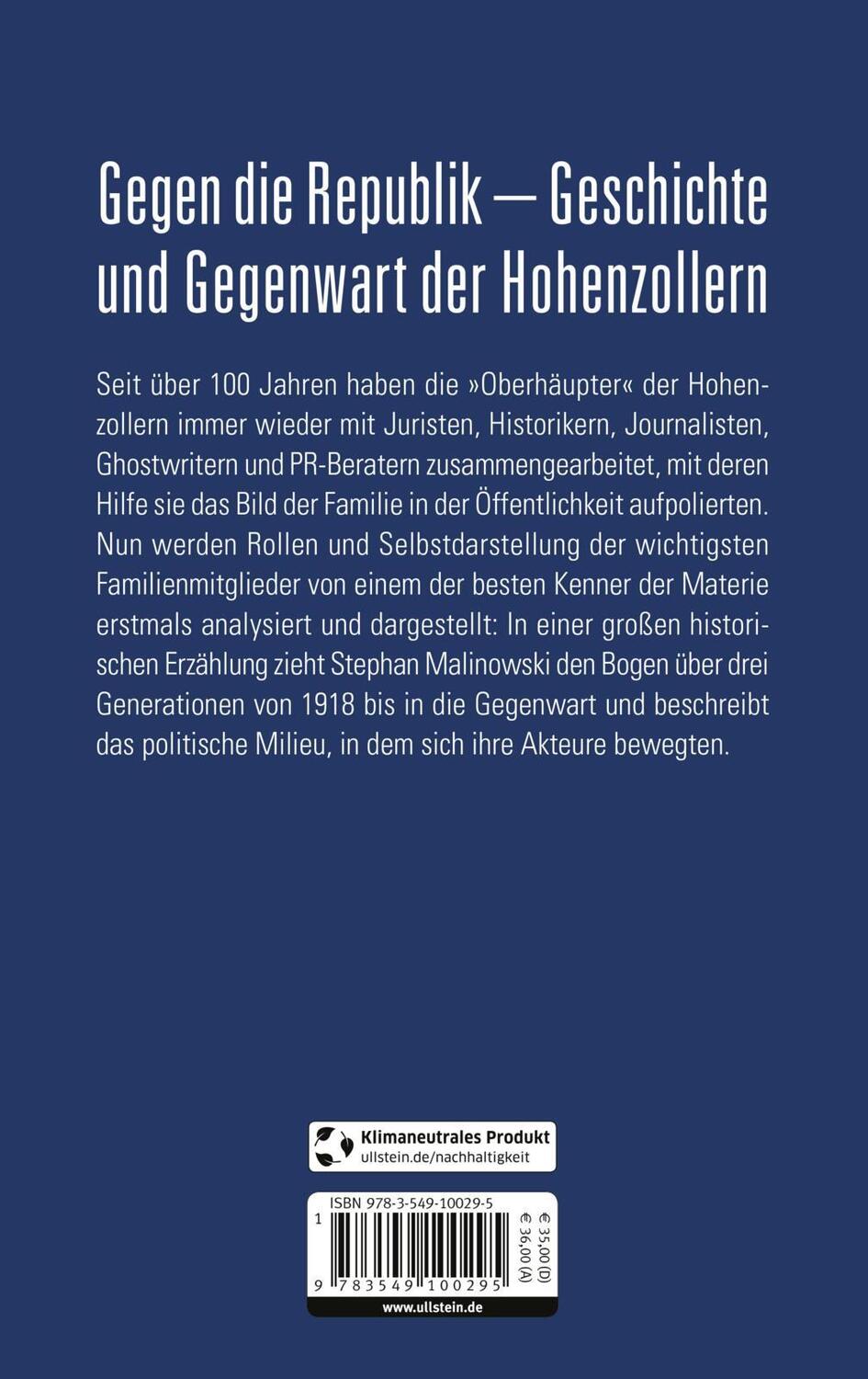 Rückseite: 9783549100295 | Die Hohenzollern und die Nazis | Stephan Malinowski | Buch | Deutsch