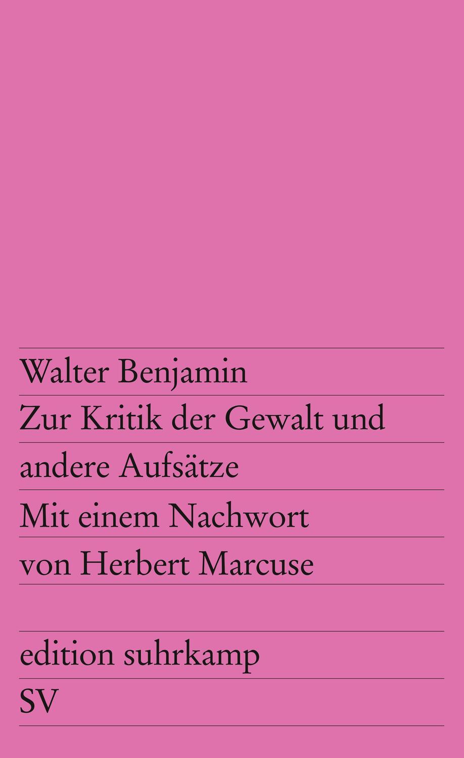 Cover: 9783518101032 | Zur Kritik der Gewalt und andere Aufsätze | Walter Benjamin | Buch