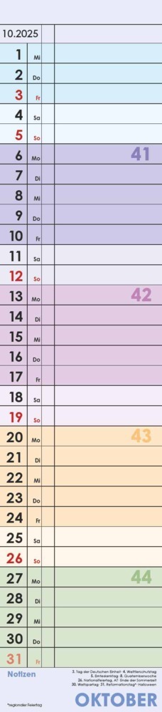 Bild: 4251732344504 | Streifenplaner Farbenfroh 2025 - Streifen-Kalender 11,3x49x5 cm -...