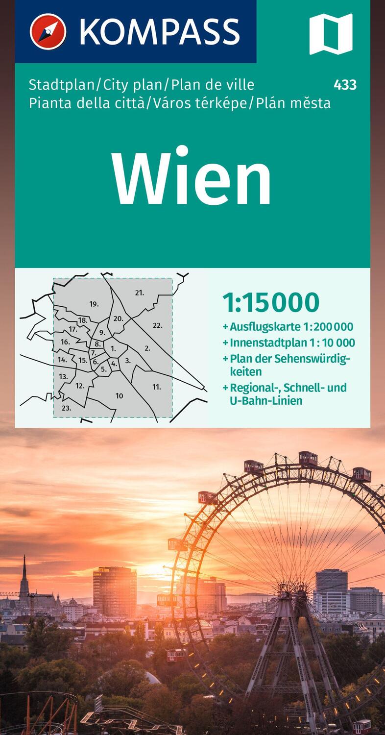 Cover: 9783991219590 | KOMPASS Stadtplan Wien 1:15.000 | (Land-)Karte | Kompass Stadtpläne