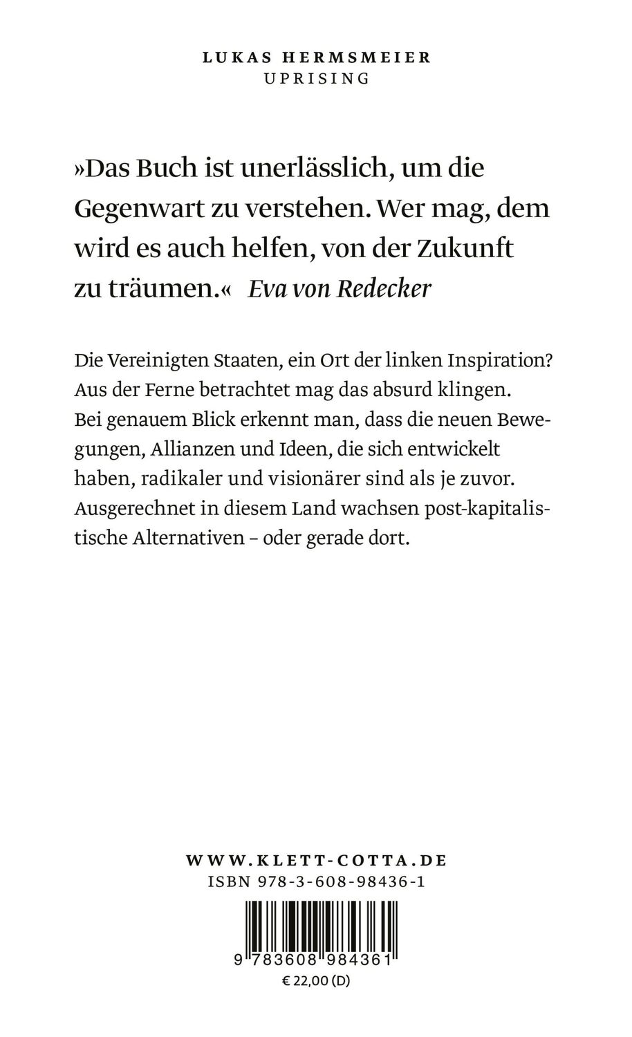 Rückseite: 9783608984361 | Uprising | Amerikas neue Linke | Lukas Hermsmeier | Buch | 320 S.