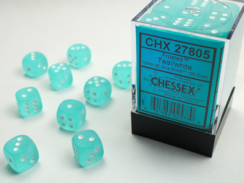 Cover: 601982025779 | Frosted™ 12mm d6 Teal/white Dice Block™ (36 dice) | deutsch | Chessex