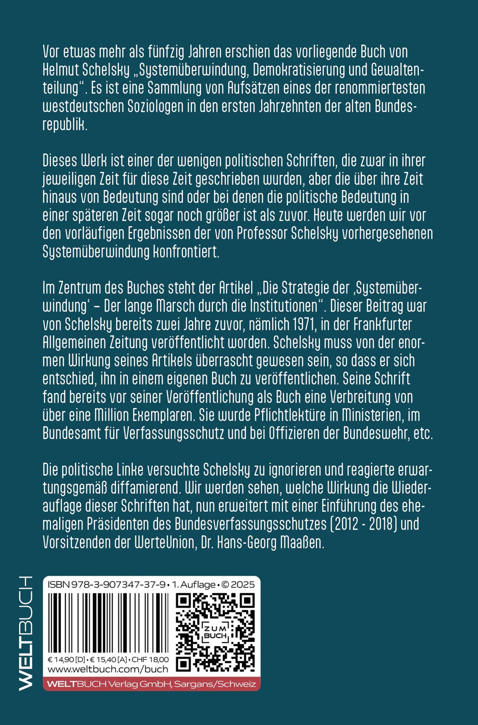 Rückseite: 9783907347379 | Systemüberwindung, Demokratisierung und Gewaltenteilung | Schelsky