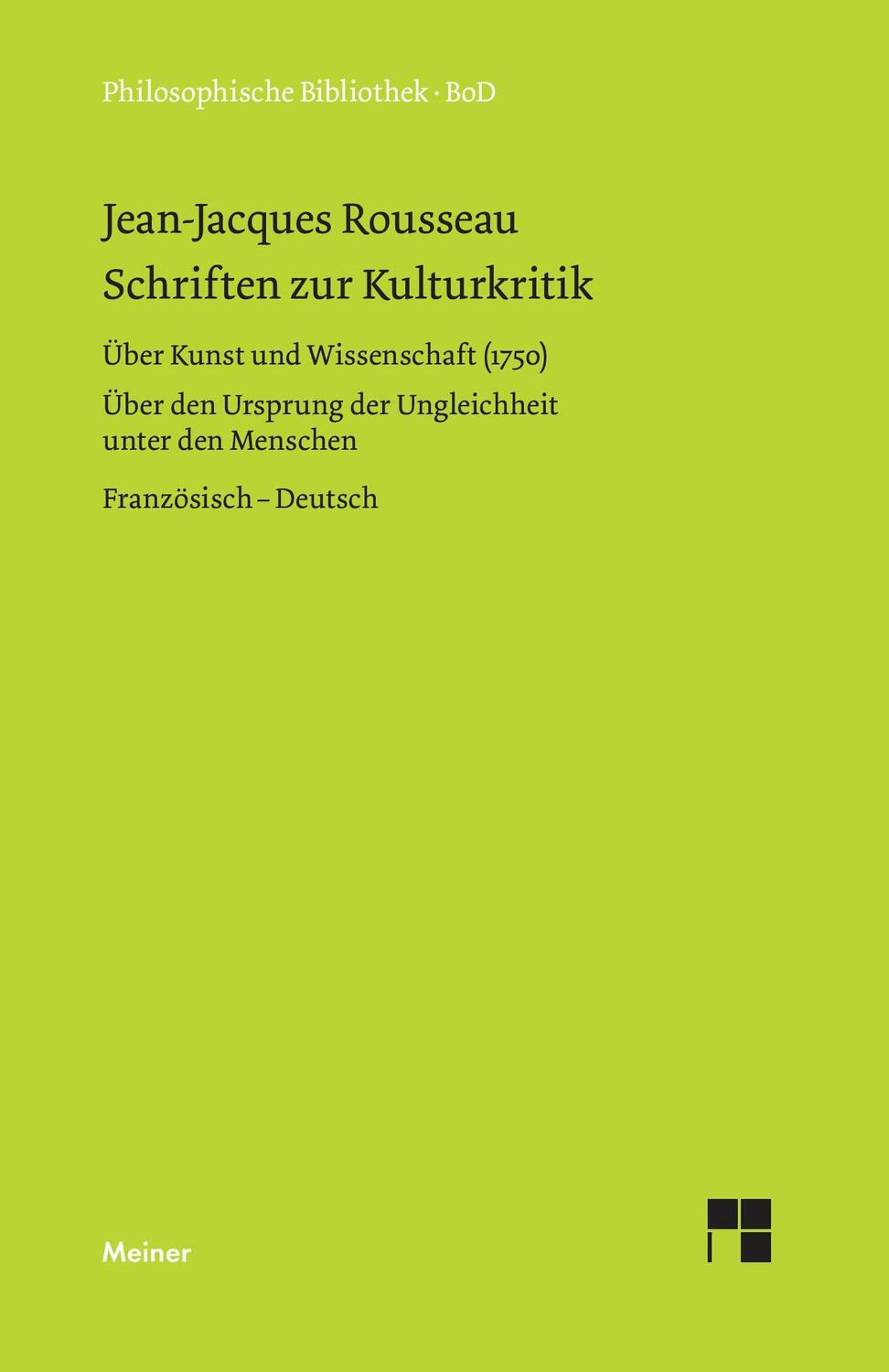 Cover: 9783787312009 | Schriften zur Kulturkritik | Jean J Rousseau | Buch | 468 S. | Deutsch