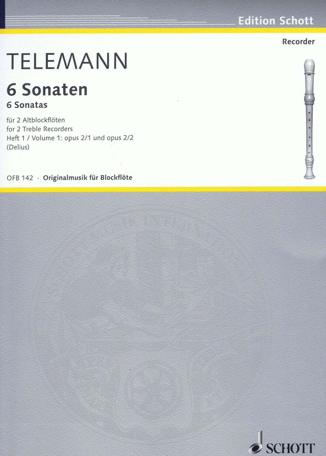 Cover: 9790001100328 | Six Sonatas for Two Treble Recorders, Volume 1 | Telemann | Buch