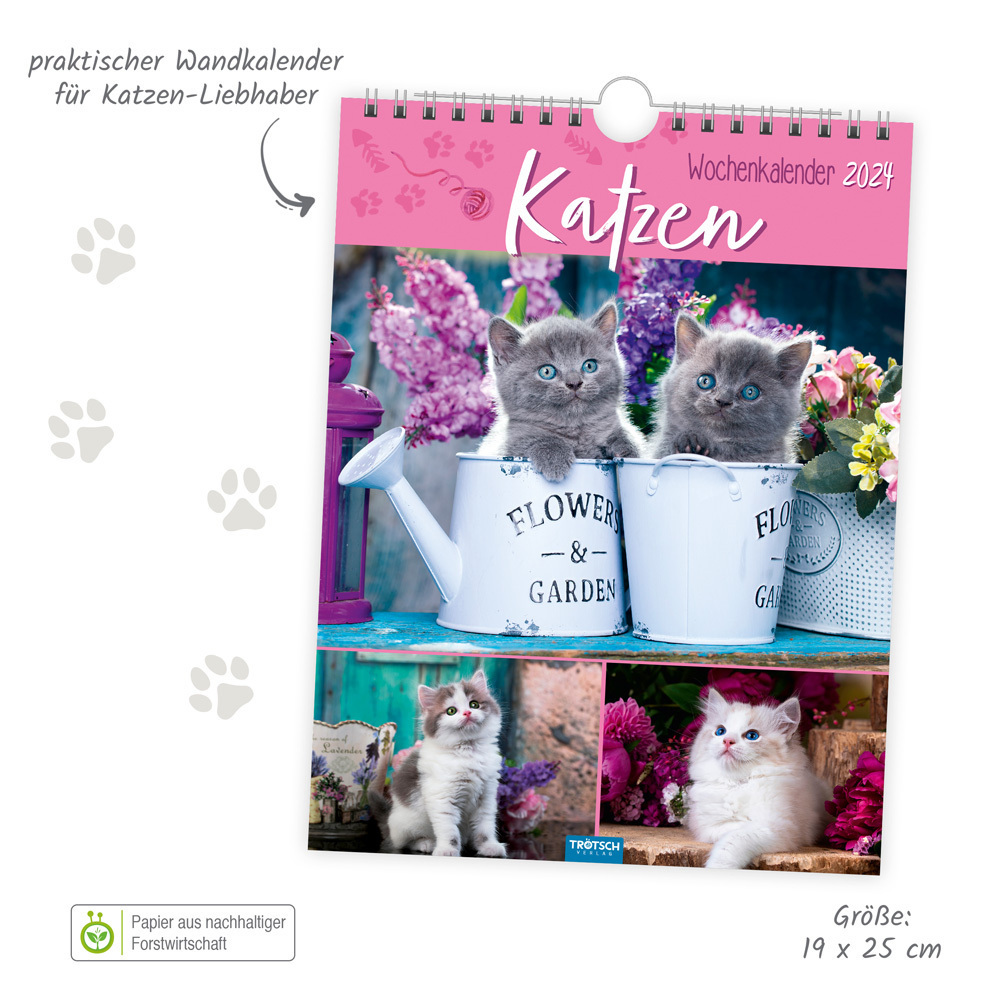 Bild: 9783988020482 | Trötsch Wochenkalender zum Hängen Katzen 2024 | Wandkalender | Co.KG