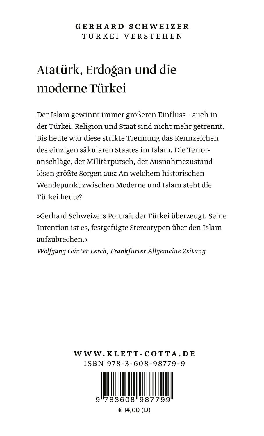 Rückseite: 9783608987799 | Türkei verstehen | Von Atatürk bis Erdogan | Gerhard Schweizer | Buch