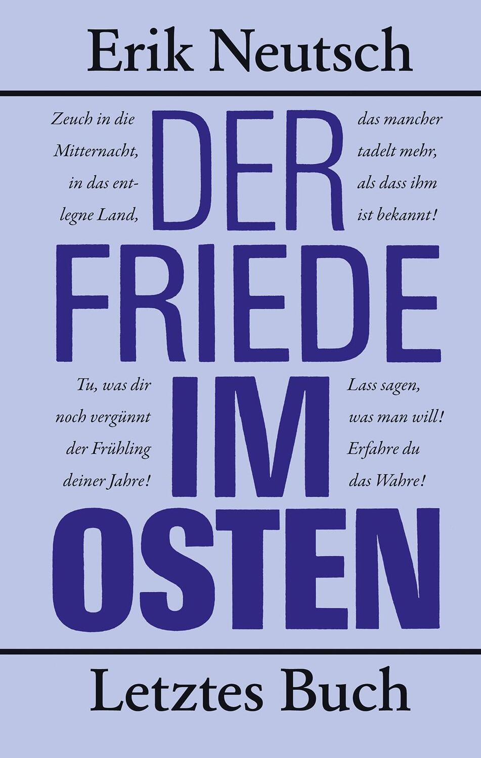 Cover: 9783360021823 | Der Friede im Osten | Letztes Buch | Erik Neutsch | Buch | Deutsch