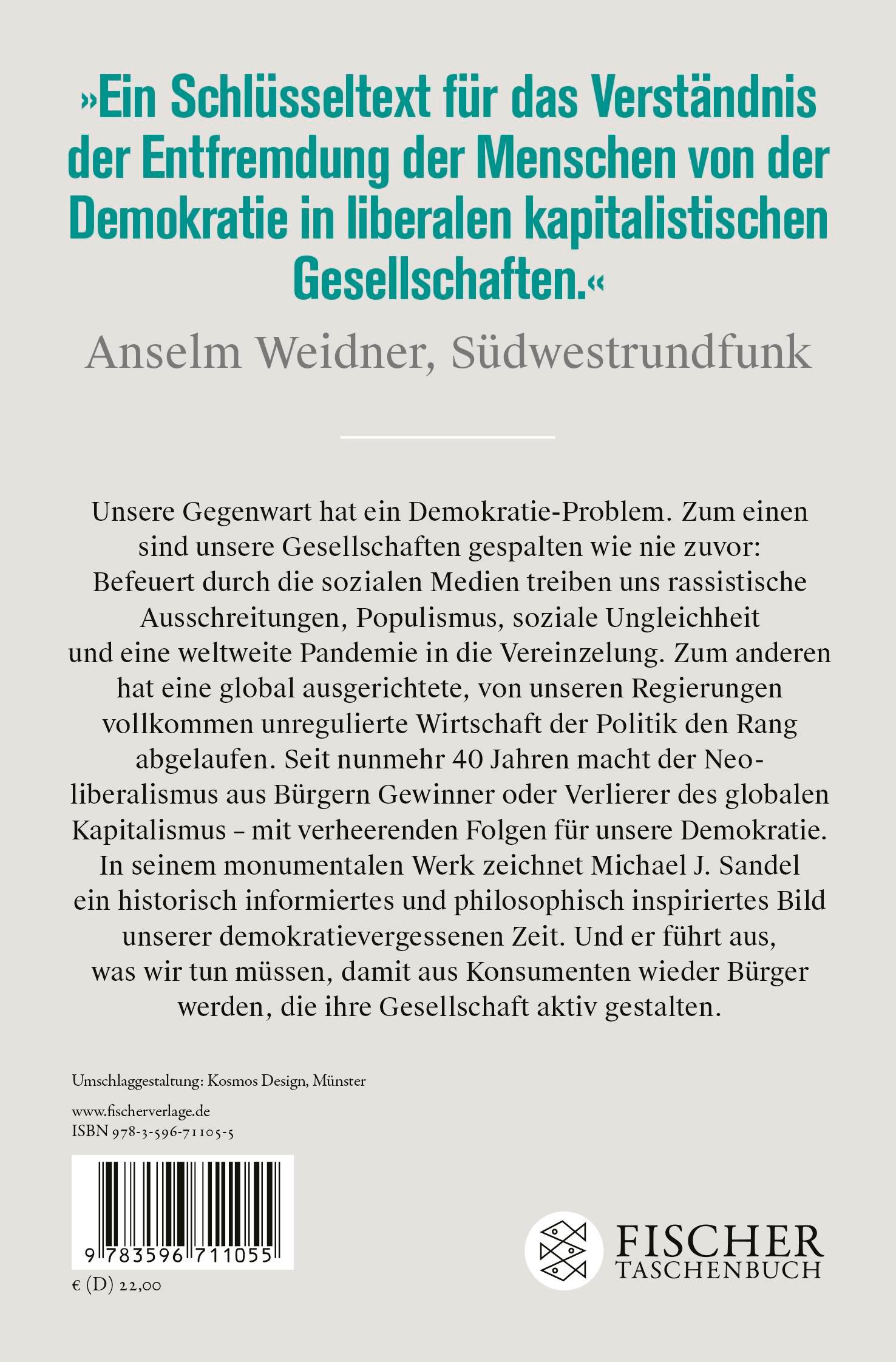 Rückseite: 9783596711055 | Das Unbehagen in der Demokratie | Michael J. Sandel | Taschenbuch