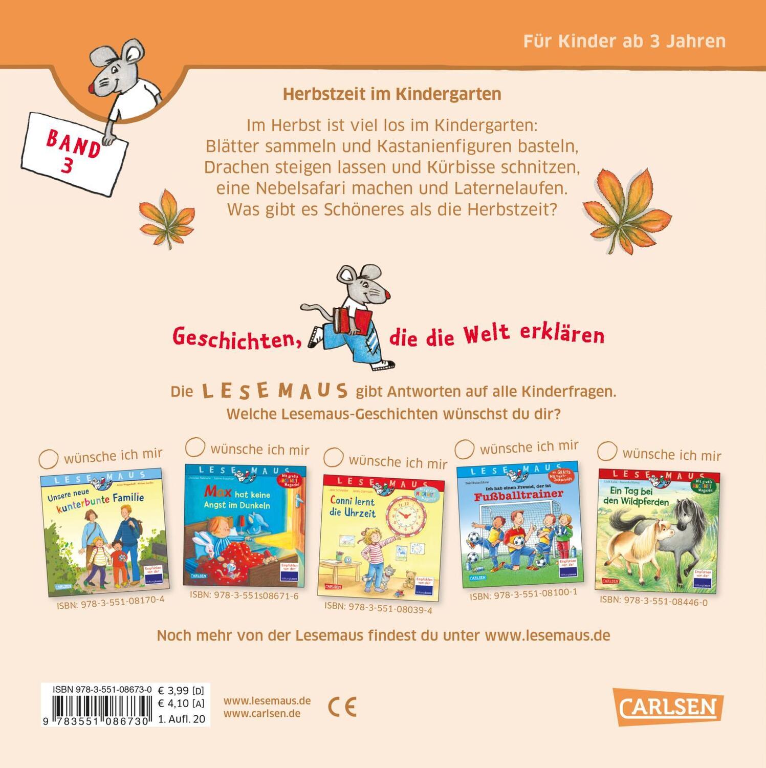Rückseite: 9783551086730 | LESEMAUS 3: Herbstzeit im Kindergarten | Sandra Ladwig | Taschenbuch