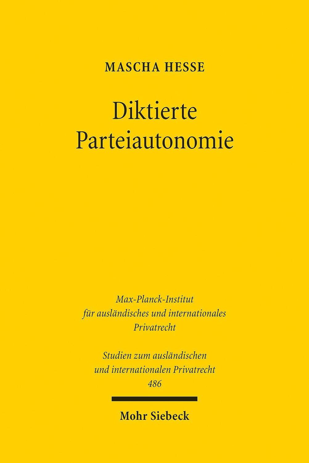 Cover: 9783161609817 | Diktierte Parteiautonomie | Mascha Hesse | Taschenbuch | Deutsch