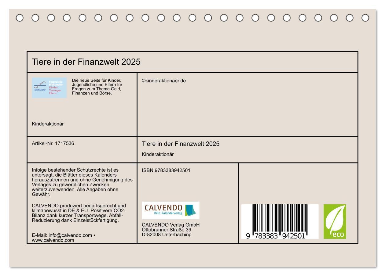 Bild: 9783383942501 | Tiere in der Finanzwelt 2025 (Tischkalender 2025 DIN A5 quer),...