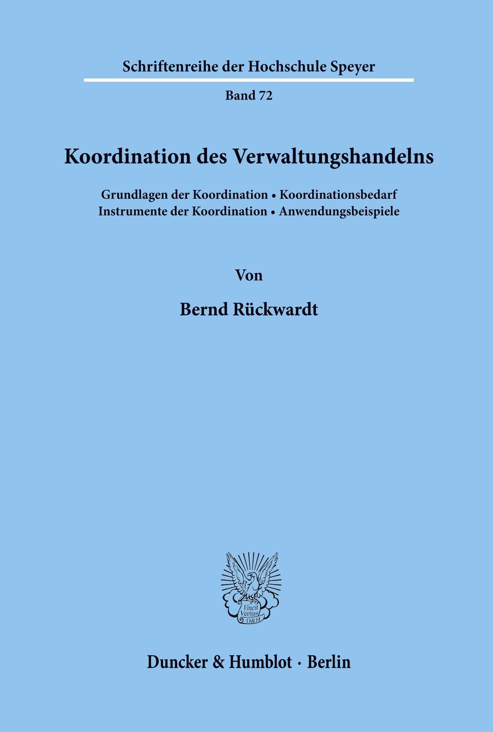 Cover: 9783428042418 | Koordination des Verwaltungshandelns. | Bernd Rückwardt | Taschenbuch