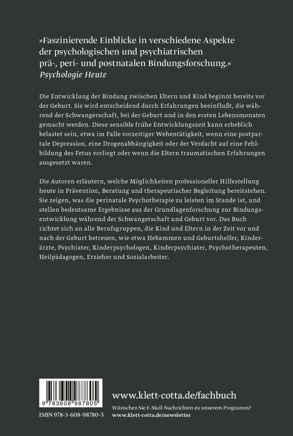 Rückseite: 9783608987805 | Die Anfänge der Eltern-Kind-Bindung | Karl Heinz Brisch (u. a.) | Buch