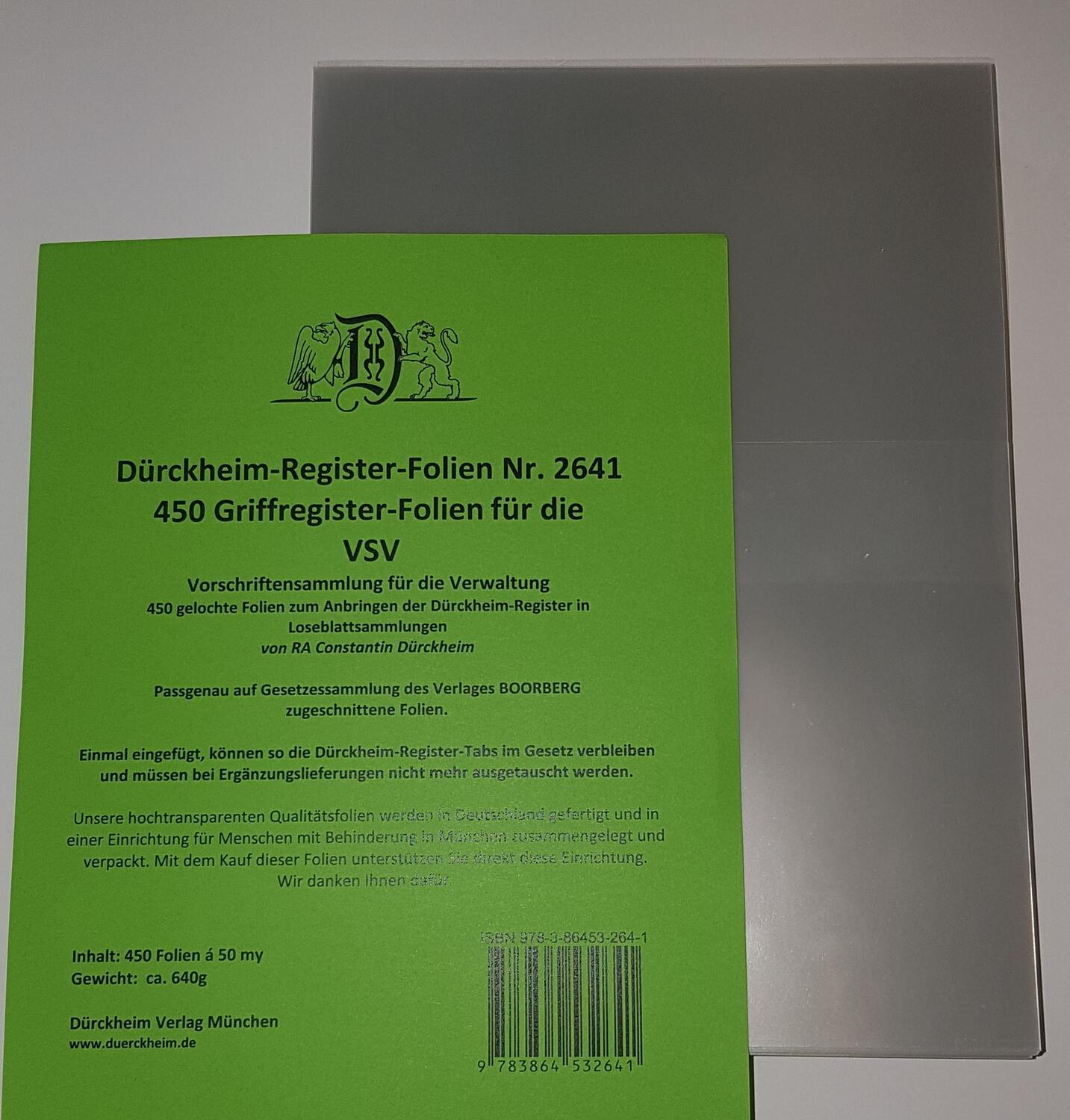Cover: 9783864532641 | 450 DürckheimRegister® -FOLIEN für die VSV-Bayern | Dürckheim | Buch