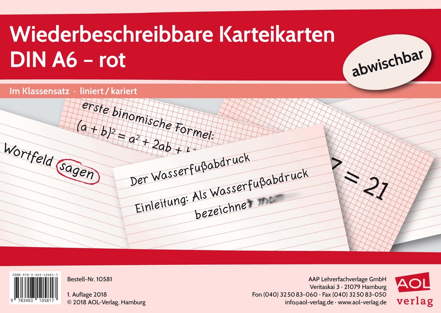 Cover: 9783403105817 | Wiederbeschreibbare Karteikarten DIN A6 - rot | Box | 31 S. | 2018