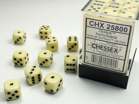 Cover: 601982021924 | Opaque 12mm d6 Ivory/black Dice Block™ (36 dice) | deutsch | Chessex