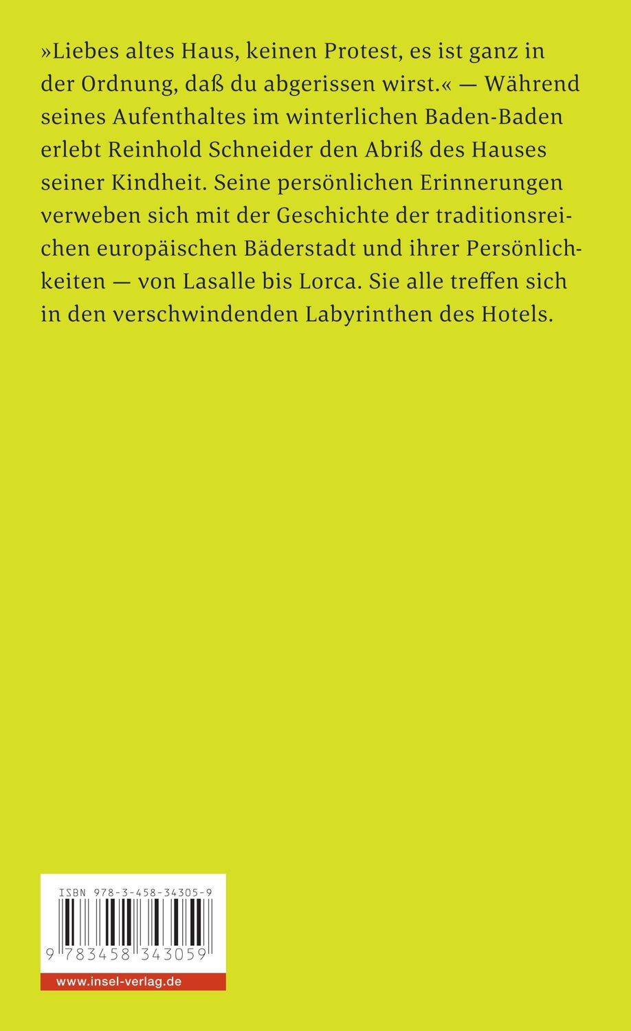 Rückseite: 9783458343059 | Der Balkon | Aufzeichnungen eines Müßiggängers in Baden-Baden | Buch