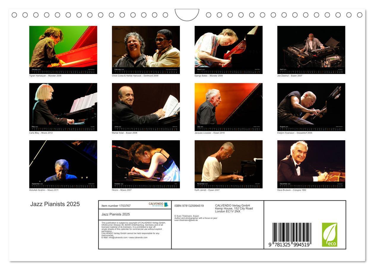 Bild: 9781325994519 | Jazz Pianists 2025 (Wall Calendar 2025 DIN A4 landscape), CALVENDO...