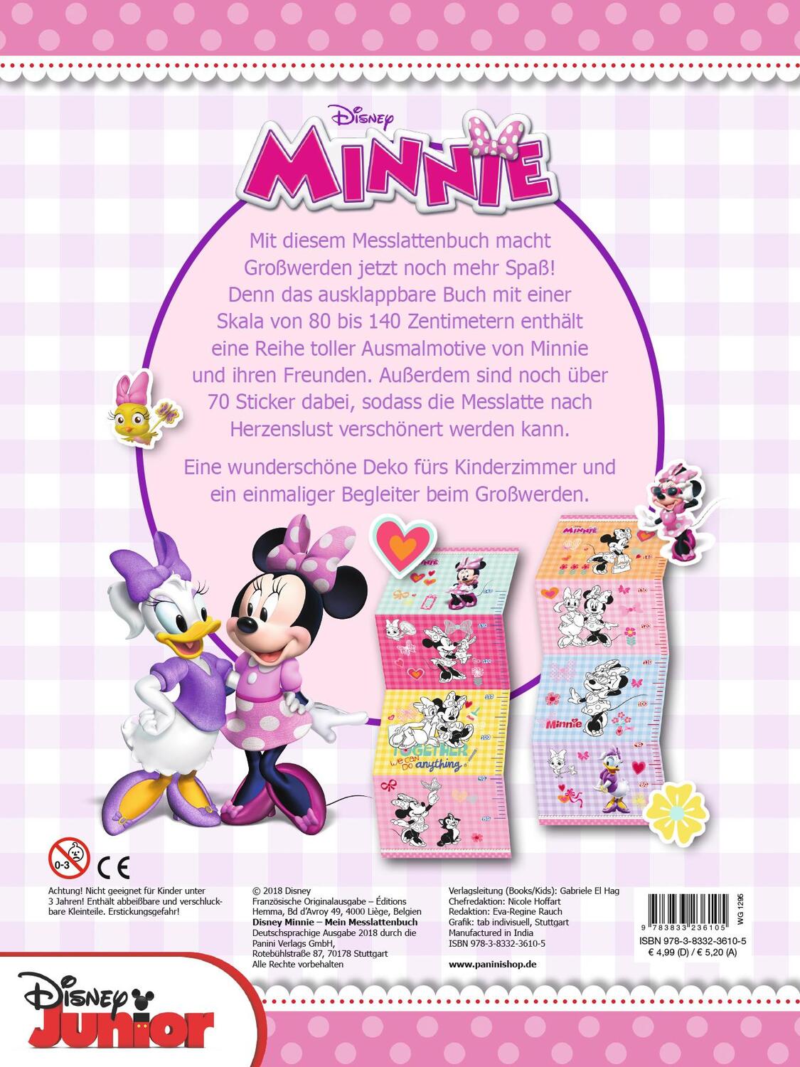 Rückseite: 9783833236105 | Disney Minnie: Mein Messlattenbuch | mit Ausmalbildern und Stickern