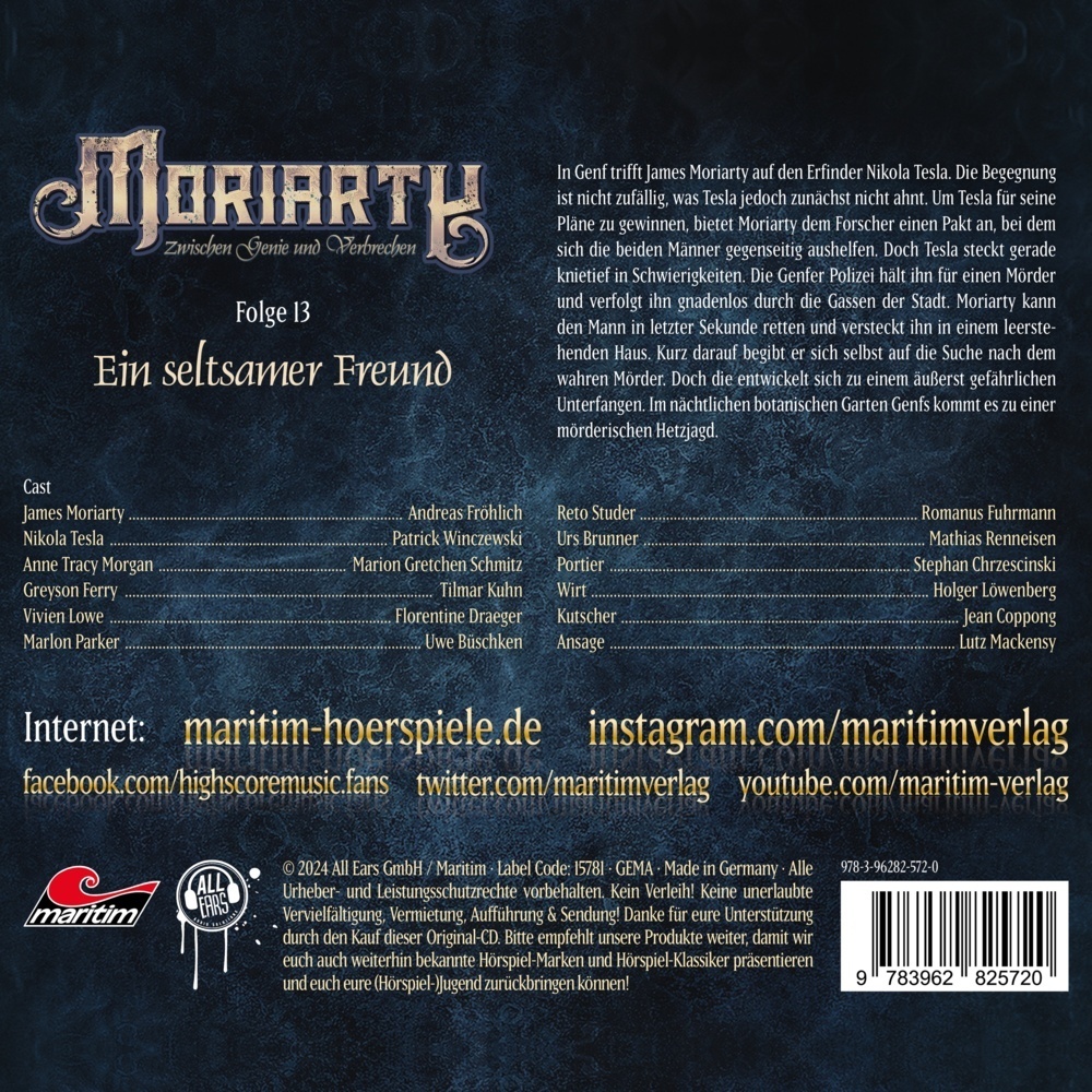 Bild: 9783962825720 | Moriarty - Ein seltsamer Freund. Tl.13, 1 Audio-CD | Fröhlich (u. a.)