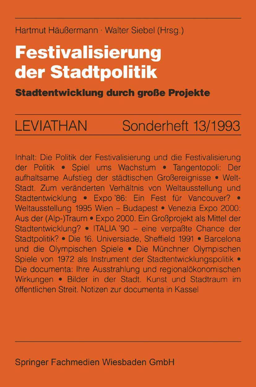 Cover: 9783531125077 | Festivalisierung der Stadtpolitik | Walter Siebel | Taschenbuch | 1993