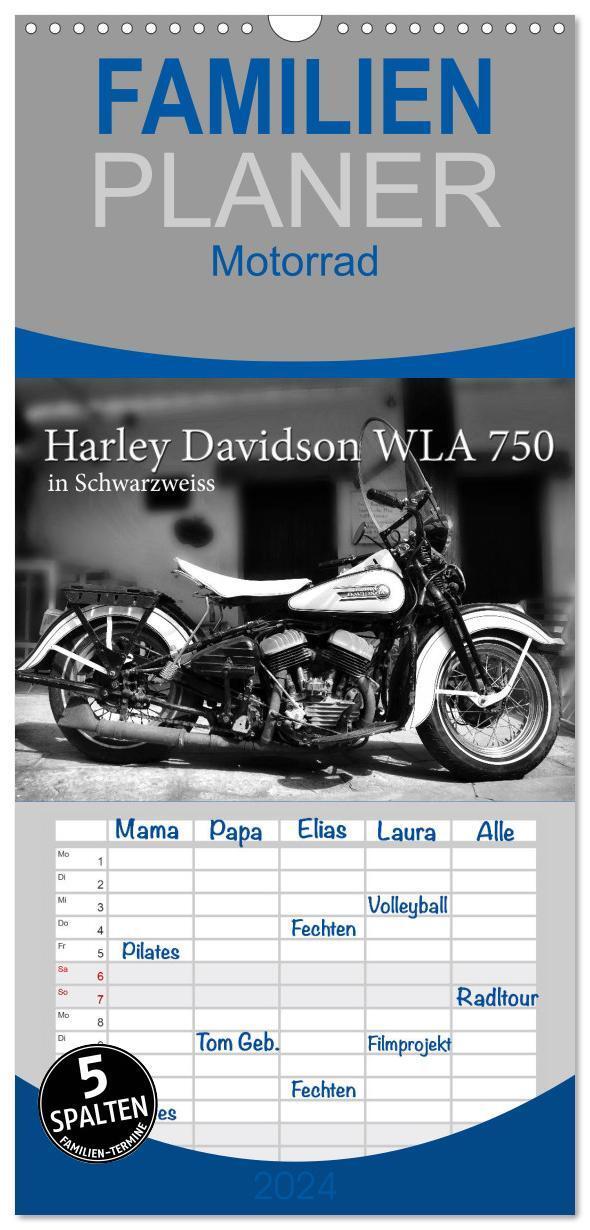 Cover: 9783675832206 | Familienplaner 2024 - Harley Davidson WLA 750 in Schwarzweiss mit 5...