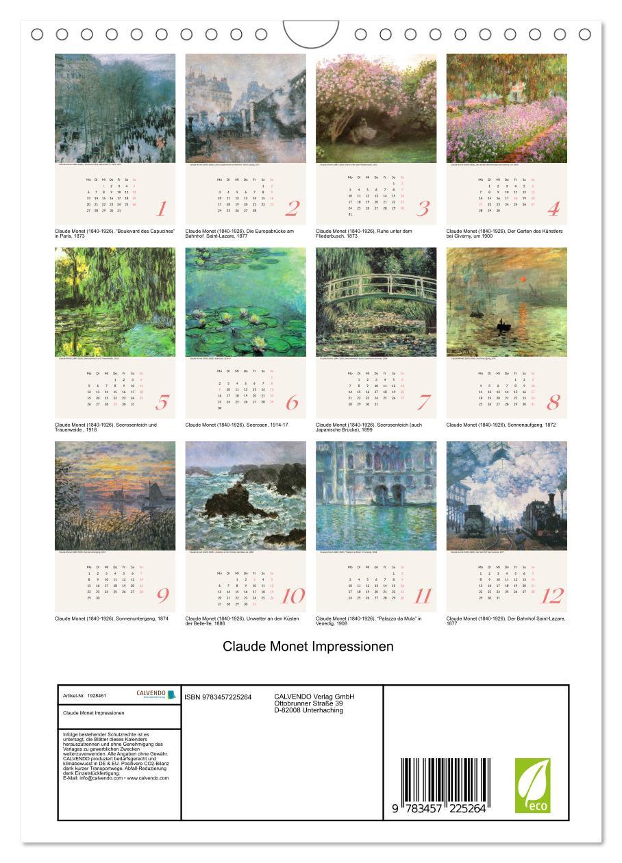 Bild: 9783457225264 | Claude Monet Impressionen (Wandkalender 2025 DIN A4 hoch), CALVENDO...