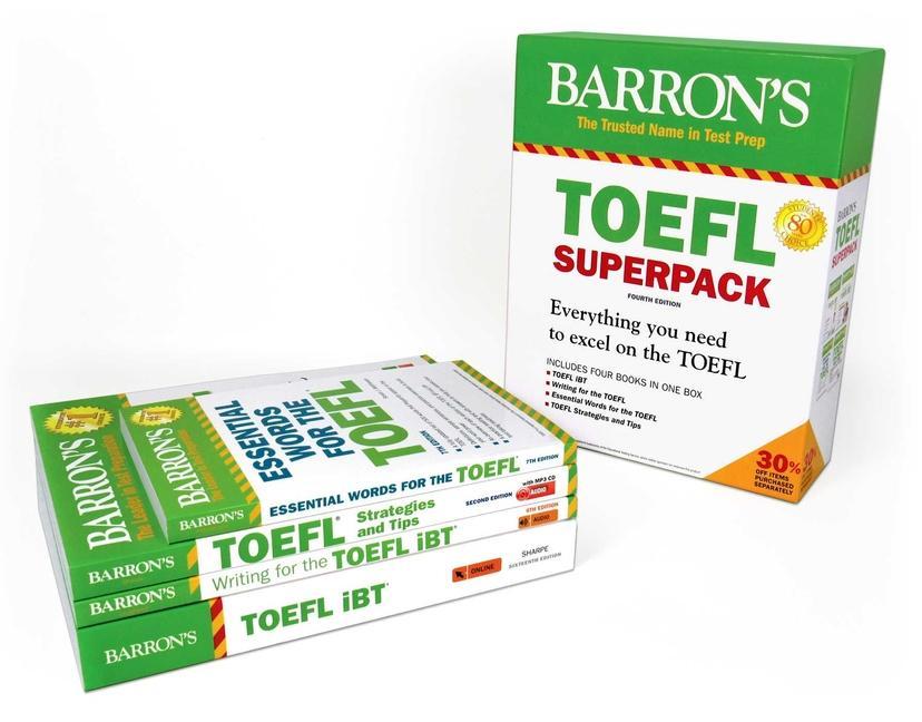 Cover: 9781438078847 | TOEFL IBT Superpack: 4 Books + Practice Tests + Audio Online | Box