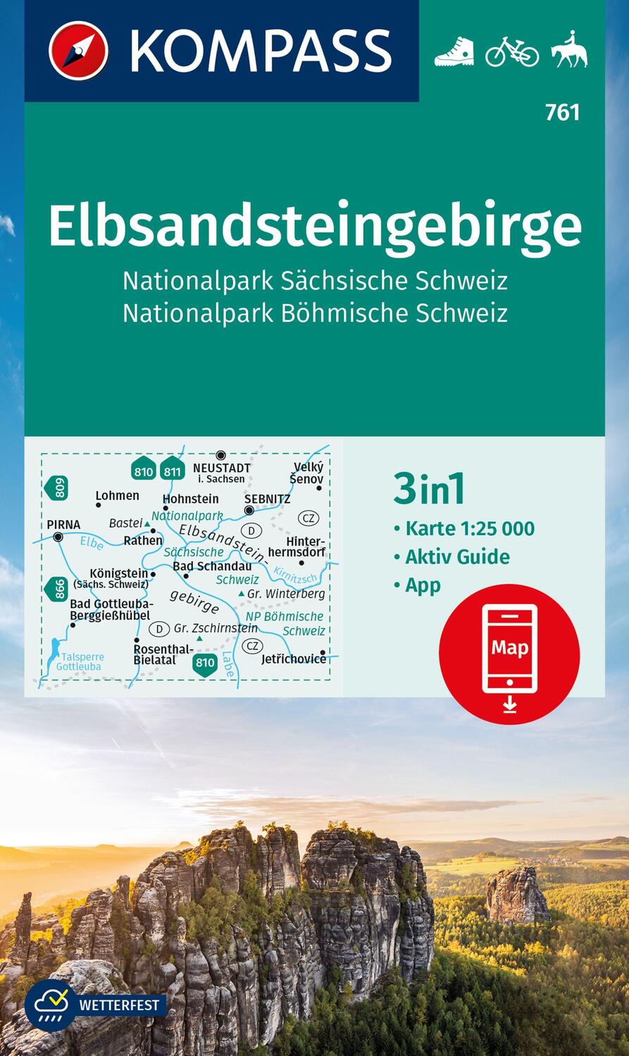 Cover: 9783991215622 | KOMPASS Wanderkarte 761 Elbsandsteingebirge, Nationalpark...