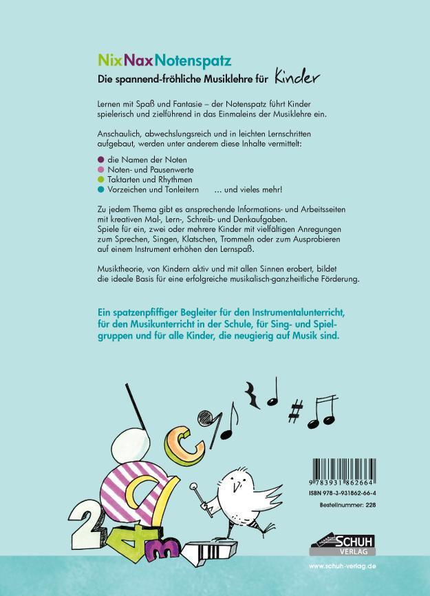 Rückseite: 9783931862664 | Nix Nax Notenspatz | Musiklehre für Kinder | Karin Schuh | Broschüre