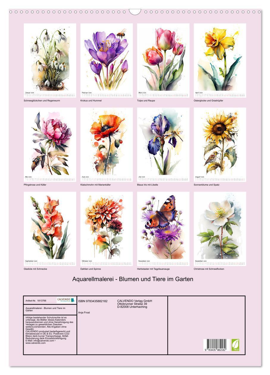 Bild: 9783435882182 | Aquarellmalerei - Blumen und Tiere im Garten (Wandkalender 2025 DIN...