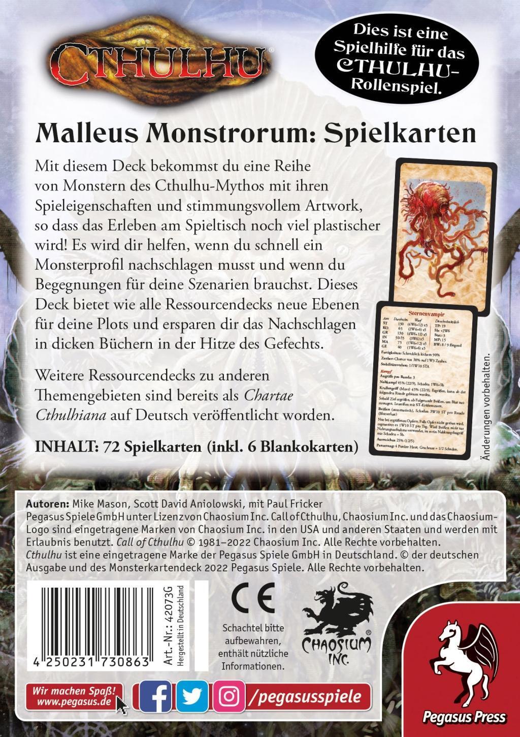 Bild: 4250231730863 | Cthulhu: Malleus Monstrorum Spielkarten | Spiel | Brettspiel | 42073G