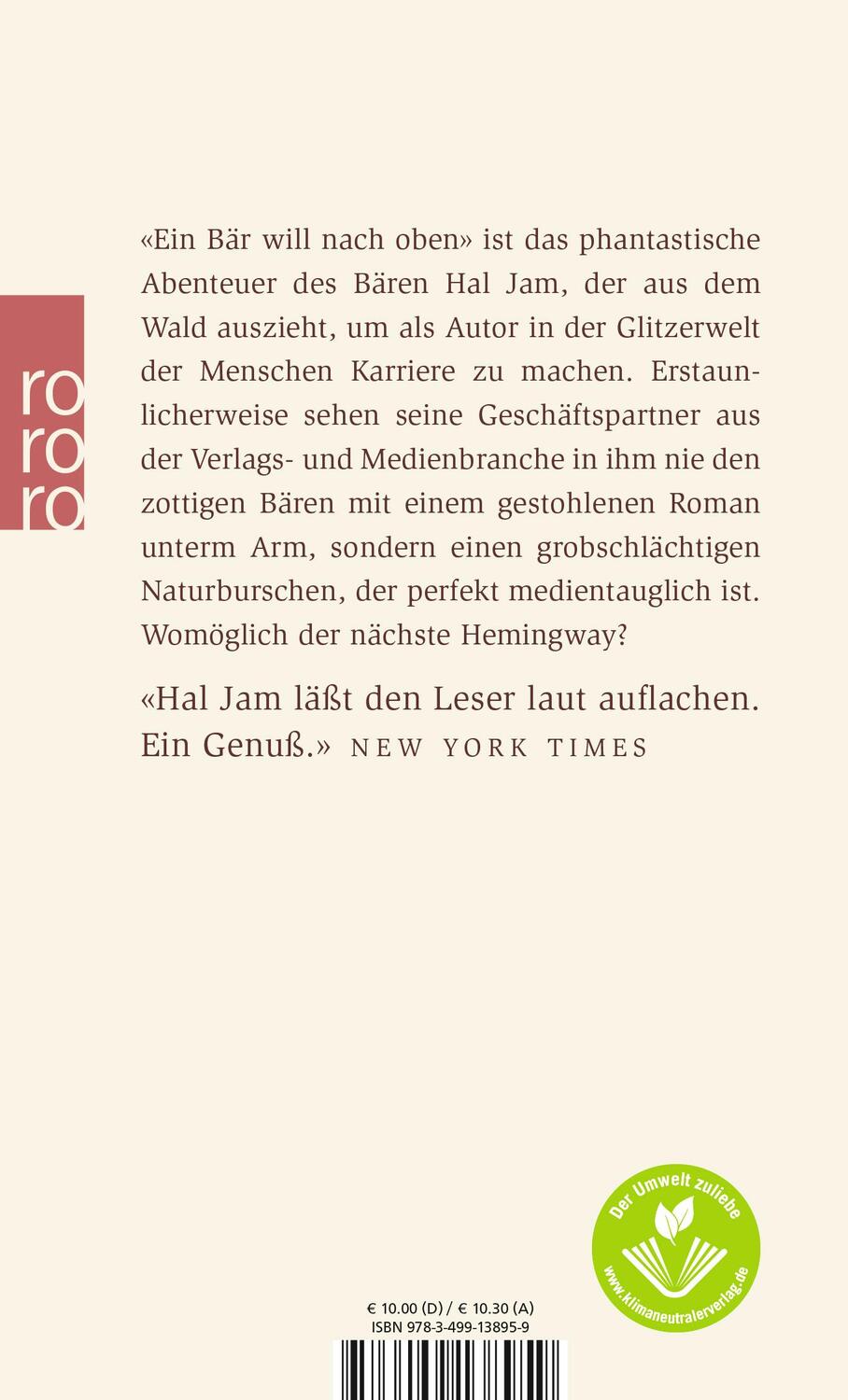 Rückseite: 9783499138959 | Ein Bär will nach oben | William Kotzwinkle | Taschenbuch | Deutsch