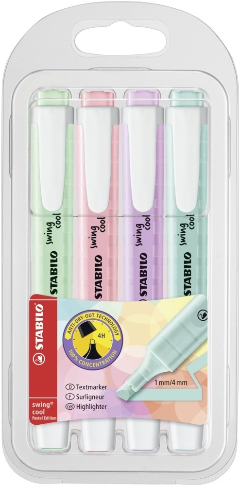 Cover: 4006381527422 | Textmarker - STABILO swing cool Pastel Edition - 4er Pack - Hauch...